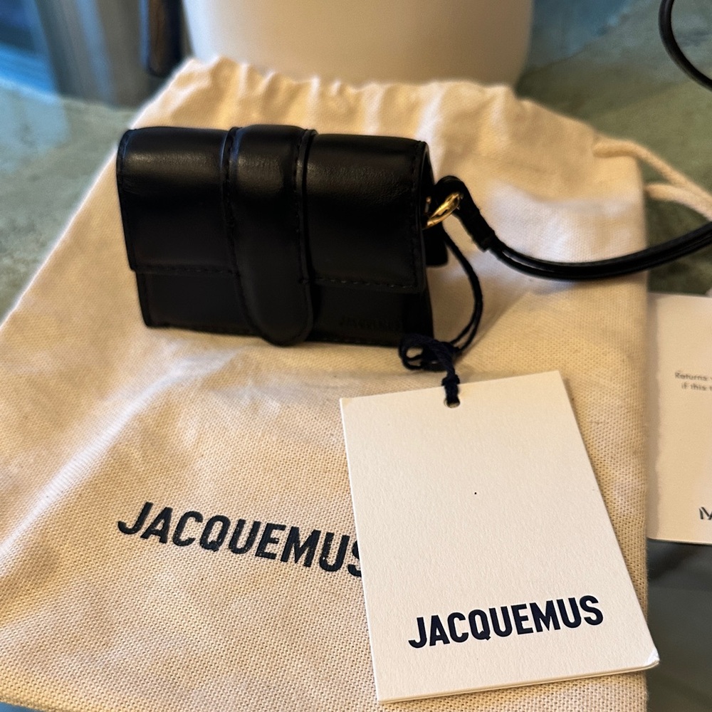 New with Tag! $385 Jacquemus Black Leather Mini Bag Le Porte Bambino Wristlet - Picture 11 of 12